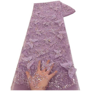 Tela bordada con cuentas de lentejuelas láser, tela de encaje de mariposa 3D, encaje de malla, vestido de fiesta para mujer, vestido de boda, vestido de banquete de alta costura - Product Image 3