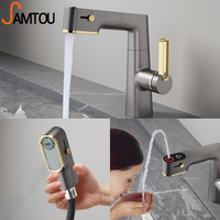 Robinet de lavabo solide Pullwash, lavabo en verre trempé, robinet de lavabo intelligent à thermostat électronique numérique avec affichage de la température