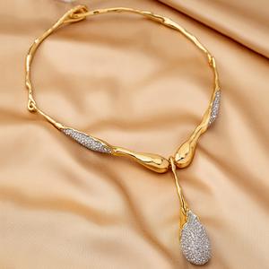 עיצוב גאוני מקורי-עיצוב מקורי גאוני נחושת מצופה שני טון גדול מים קריסטל רינסטון שרשרת יום השנה לנשים - Product Image 2