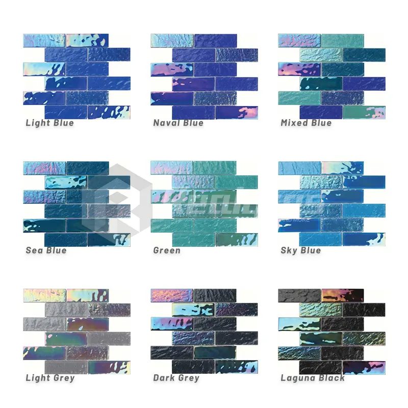 Realgres vente en gros 48*148*6mm mélange de carreaux de mosaïque de verre de bande de couleur pour piscine extérieure