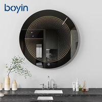 BOYIN Salon grande table de toilette avec lumière LED miroir de rasage miroir de maquillage table avec bande lumineuse LED matériel profil signe or