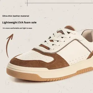 Chaussures de course Air <span class=keywords><strong>Dunk</strong></span> pour hommes, style européen, basses, en cuir véritable, baskets blanches et brunes, lacets, tendance mode, semelle intermédiaire en caoutchouc - Product Image 6