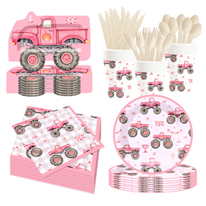 Platos, Vasos y Servilletas Desechables con Diseño de Vehículo Todoterreno Rosa DAMAI para Fiestas de Cumpleaños Infantiles - Product Image 4