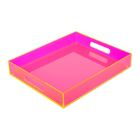 Plateau de service en acrylique lucite rose fuchsia avec poignées découpées, plateau de rangement en acrylique néon personnalisé pour la décoration de table basse