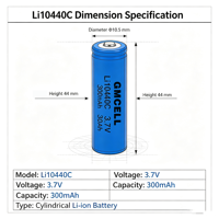 Batería de Litio GMCELL al por Mayor 10440 3.7V 350mAh Li10440C, Celda de Batería Recargable con Cátodo LiNiMnCoO2, 300 Ciclos para Dispositivos Pequeños