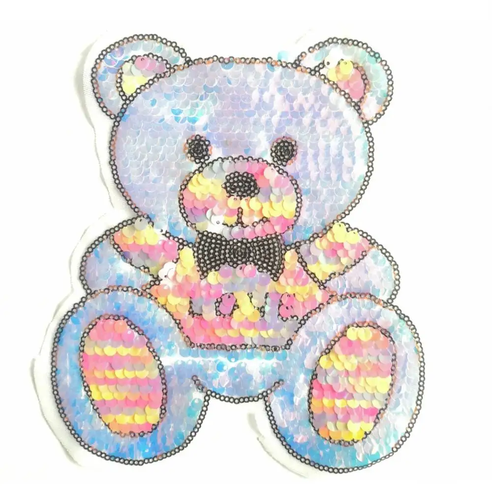 Colorful gradient bear pattern sequins embroidery