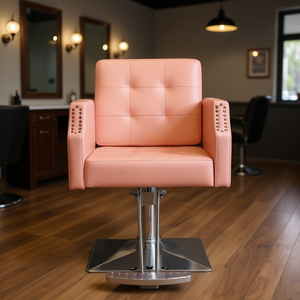 Fauteuil de Barbier en Cuir PVC, Capacité 150 kg, Pompe à Huile Haute Pression, Châssis Carré, Pédale à Rivets Rose, Modèle D0100HPFZSU - Product Image 2