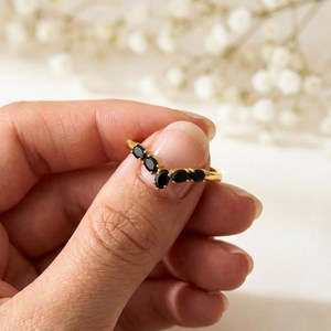 Natural <b>Black</b> Obsidian Promise <b>Ring</b> Delicate Oval Gemstone <b>Ring</b> for Women in 18K Gold Filled or Sterling Silver Handmade - Product Image 2