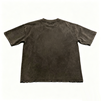 Custom Kornit DTG T-shirt Vintage Gewassen Donkergrijs Letter Grafische Tee Verweerde Gat OEM Fabriek