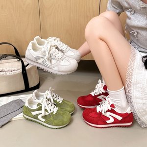 Wholesale Custom <strong>Glitter</strong> Mesh Suede <strong>Womens</strong> Retro Low-Top Sneakers Lace-Up Breathable Casual <strong>Trainers</strong> OEM ODM Beige Green Red - Product Image 1