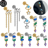 Boucles d'oreilles piercing en titane G23 avec zircon, clous d'oreille, bijoux de corps, anneau de lèvre, pour mariage, fiançailles, fête, tendance