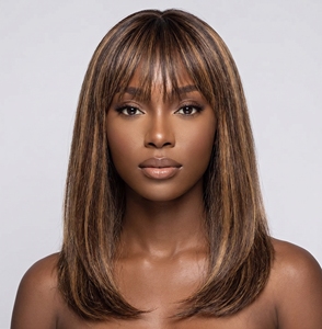 Prix de gros Perruques synthétiques transparentes Africa Bob avec frange pour femmes noires, sans colle, en fibre haute température, densité 150%, stock important - Product Image 1