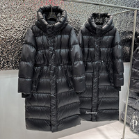 JANVENY 2025 Nouvelle veste d'hiver extra longue à capuche en duvet de canard blanc à 90% pour femmes, ultra-épaisse, chaude, noire, brillante, duvet moelleux