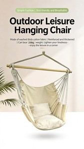 Silla Colgante para Balcón, Cómoda Silla Hamaca <span class=keywords><strong>de</strong></span> Tela <span class=keywords><strong>de</strong></span> Algodón, Silla Columpio para Hogar, Jardín y Patio - Product Image 2
