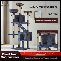 En gros MEEW Arbre à chat multi-niveaux réglable écologique en bois et lin, avec poteaux à gratter, niche confortable et grand nid douillet en peluche