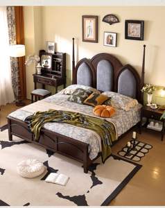 Cama de Madera Sólida de Estilo Europeo, Estilo <span class=keywords><strong>Hotel</strong></span> Americano de Lujo, Moderna y Minimalista, Cama de Princesa de Estilo Vintage, Cama Semi-lujosa - Product Image 6