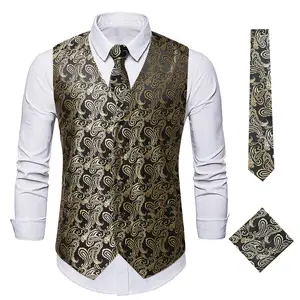 Erkekler Paisley yelek kravat cep kare Set 2023 Steampunk Suit yelek erkekler resmi iş jile Homme 3XL