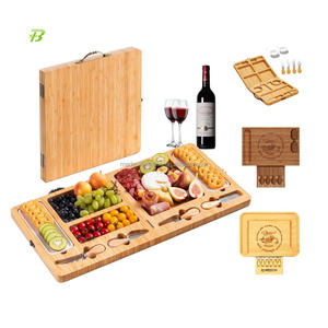 Vassoio da portata in bambù Extra Large carbonizzato scuro in fabbrica con taglieri di formaggio di bambù Set regalo - Product Image 1