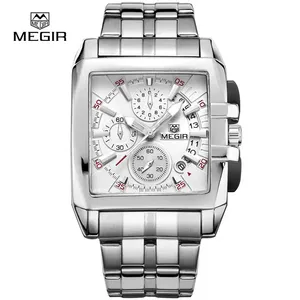 Montre pour homme MEGIR 2018, bracelet en acier inoxydable, montre à quartz carrée, montre de luxe tendance, étanche, pour homme - Product Image 2