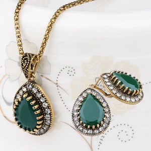 Vintage Gold Color <strong>Turkey</strong> Bohemia Personality Luxury Crystal Rhinestone Pendant <strong>Necklace</strong> Earring Women Wedding Party Jewelry Set - Product Image 2