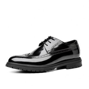 Chaussures décontractées pour hommes à semelle en cuir, style anglais, bout sculpté, semelle épaisse, pour affaires - Product Image 6