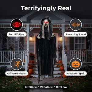Fantasma Animatrónico Colgante <span class=keywords><strong>de</strong></span> Pelo Largo, Espíritu Vengador - Accesorio Espeluznante <span class=keywords><strong>de</strong></span> Espíritu Oscilante para Decoración <span class=keywords><strong>de</strong></span> Casa Encantada <span class=keywords><strong>de</strong></span> Halloween - Product Image 1