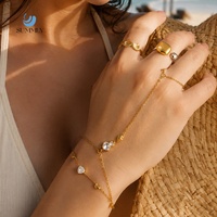Ensemble de bijoux SUMMLY pour femmes, bracelet à main géométrique en zircon, coquille marine, bague ouverte carrée, plaqué or 18 carats, acier inoxydable