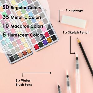 Ensemble <span class=keywords><strong>de</strong></span> <span class=keywords><strong>peinture</strong></span> aquarelle 100 couleurs avec stylos pinceau à eau et <span class=keywords><strong>crayon</strong></span> à dessin, fournitures d'art, kit <span class=keywords><strong>de</strong></span> démarrage parfait pour la <span class=keywords><strong>peinture</strong></span> - Product Image 3