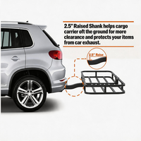 Porte-bagages arrière de voiture, panier de chargement pour attelage, base en acier, barre de protection de 5 pouces, rehausse de 2,5 pouces, compatible avec récepteur de 2 pouces pour SUV, break, camping-car