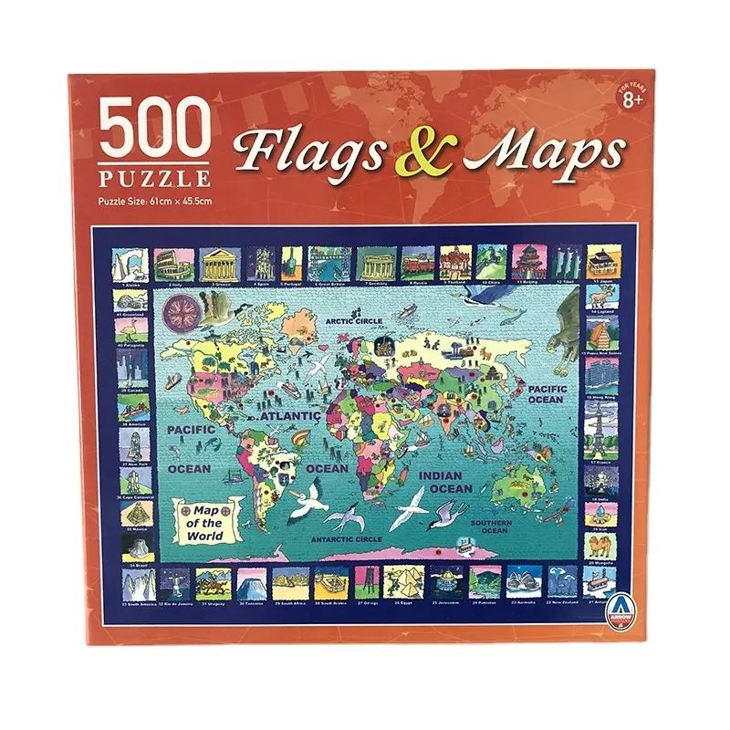 メーカー供給子供のための頭の体操ジグソーパズル500個の旗世界地図パズル