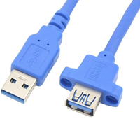 Câble d'extension USB 3.0 AM AF à montage sur panneau, verrouillage à vis, charge rapide 3A, âme en cuivre, isolation PVC/PTFE/Nylon, CE ROHS, longueur personnalisée
