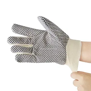 Fabriek Direct Zwart Pvc Stippen Wit Gebreide Pols Supertouch Katoen Handwerk Grip Veiligheidsboor Doek Handschoenen