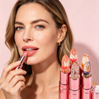 Rouge à lèvres hydratant transparent effet gelée, à base de fleurs séchées et feuille d'or, changeant de couleur, marque privée, vente en gros