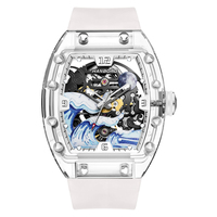 Reloj Mecánico Automático para Hombre HANBORO Earl Han con Esfera Ondulada, Caja Transparente, Correa de Silicona, Resistente al Agua 5BAR