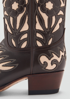 Bottes de cow-boy florales marron et beige découpées pour femmes bottes mi-mollet à bout pointu de style occidental bottes de rodéo en cuir à la mode