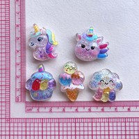Breloques en résine licorne de dessin animé à paillettes pour accessoires DIY, chaussures, coques de téléphone, pinces à cheveux