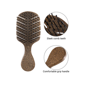 Brosse démêlante compacte OEM personnalisée en paille de blé écologique avec poils en nylon, portable pour <span class=keywords><strong>voyage</strong></span>, vente en gros - Product Image 5