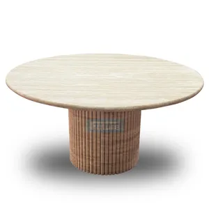 Factory Custom Hot Multi-style Luxury Furniture Round Natural Travertine Dining Room Table For Restaurants