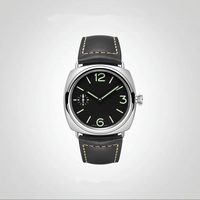 Herren 43mm Mechanische Uhr mit Leuchtziffern, Lederarmband, Wasserdicht, Analog, 22mm Edelstahlgehäuse, Perpetual