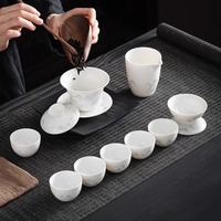 Neues Chinesisches Kung-Fu-Tee-Set aus Reinem Weißem Jade-Porzellan, Modernes Gaiwan-Set mit Keramik-Teekanne und Tasse, Geschenkbox für Einweihungsfeier und Senioren