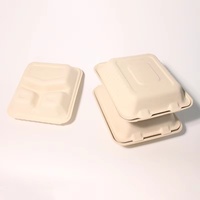 Boîte alimentaire minimaliste en bagasse, jetable, biodégradable, à 3 compartiments, type coquille, avec séparateur pour boîte à lunch