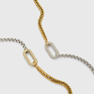 YF3678 新デザイン 18Kゴールドメッキ ステンレススチール ツートン スプライシングチェーン オーバル フルジルコン チャーム レディースブレスレット YF3678 - Product Image 6