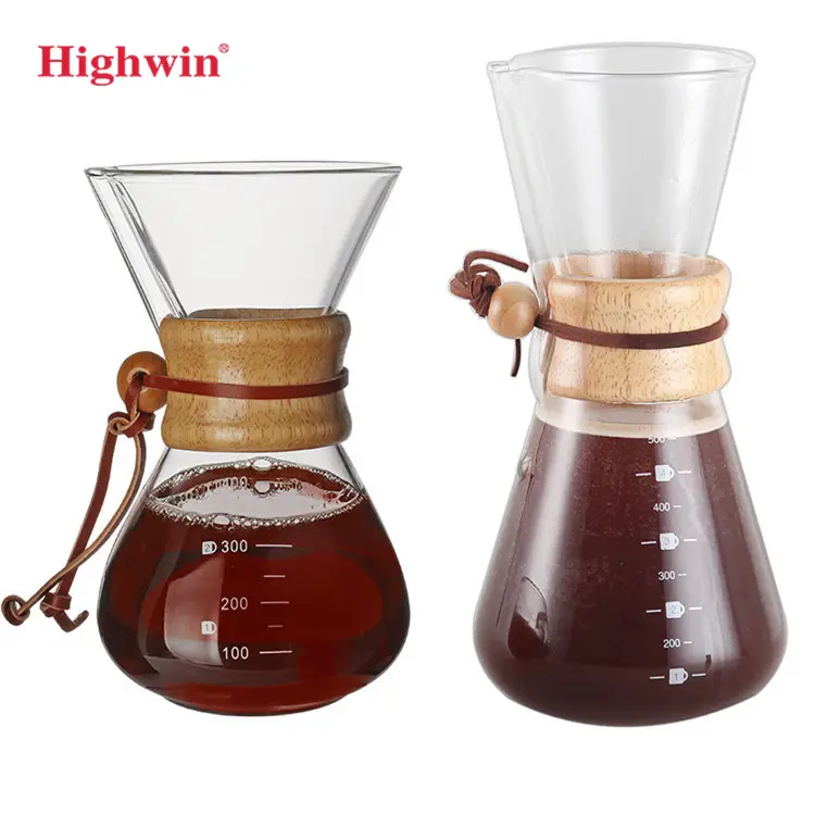 Highwin Factory Houten Houder 600Ml Koud Drip Koffie Glas Koffie Pot Giet Over Brouwer
