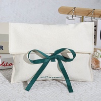 Pochette en toile naturelle écologique avec ruban, logo personnalisé imprimé, pour emballage de portefeuilles, ceintures, accessoires capillaires, livres, pochette à rabat en coton