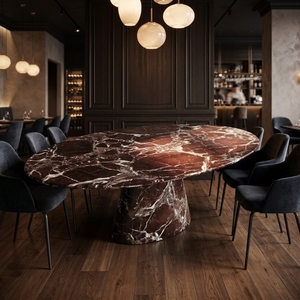 Tavolo da Pranzo Ovale in Marmo Rosso Levanto, Stile Moderno Personalizzabile, Arredamento in Pietra Naturale per Casa, Villa, Hotel - Product Image 6