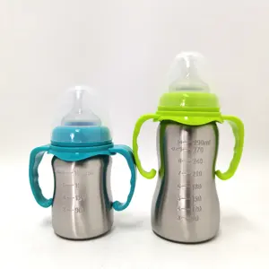 stainless steel baby feeding bottle with silicone pacifier sustainable metal milk drinking bottle