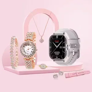 Reloj inteligente femenino A58 Plus Trajes Delicada pulsera de oro de lujo con reloj inteligente deportivo con diamantes 6 en 1 Set Caja de regalo