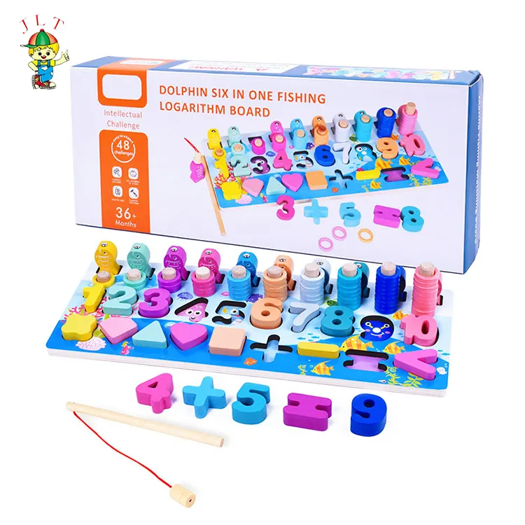 New Montessori Educational Wooden Educational Toys Count Numbers Matching Montessori Toys Logarithmic Board Fishing Game for Kid