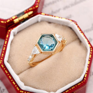 F1669 Hexagon Gemstone <b>Ring</b> Gold Plated Women's Engagement <b>Crystal</b> Rhinestone Jewelry Fine <b>Rings</b> - Product Image 6