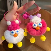 Porte-clés de voiture en fausse fourrure de lapin Rex, motif dessin animé mignon, pendentif en peluche petit boule de charbon, breloque pour sac à dos